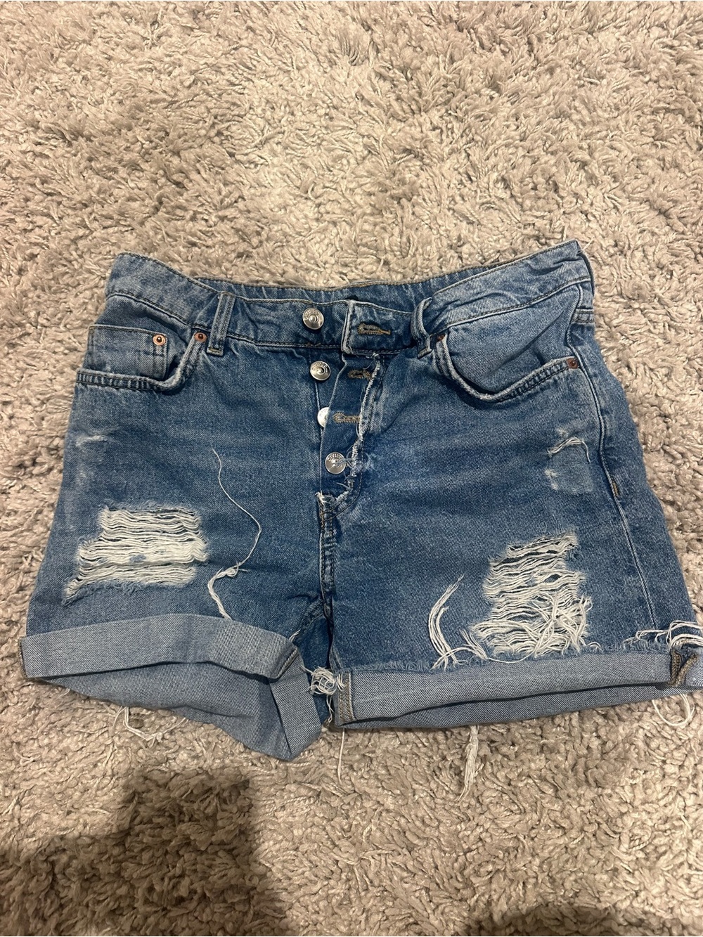 H&M Distressed Rolled Hem Denim Shorts - Blue